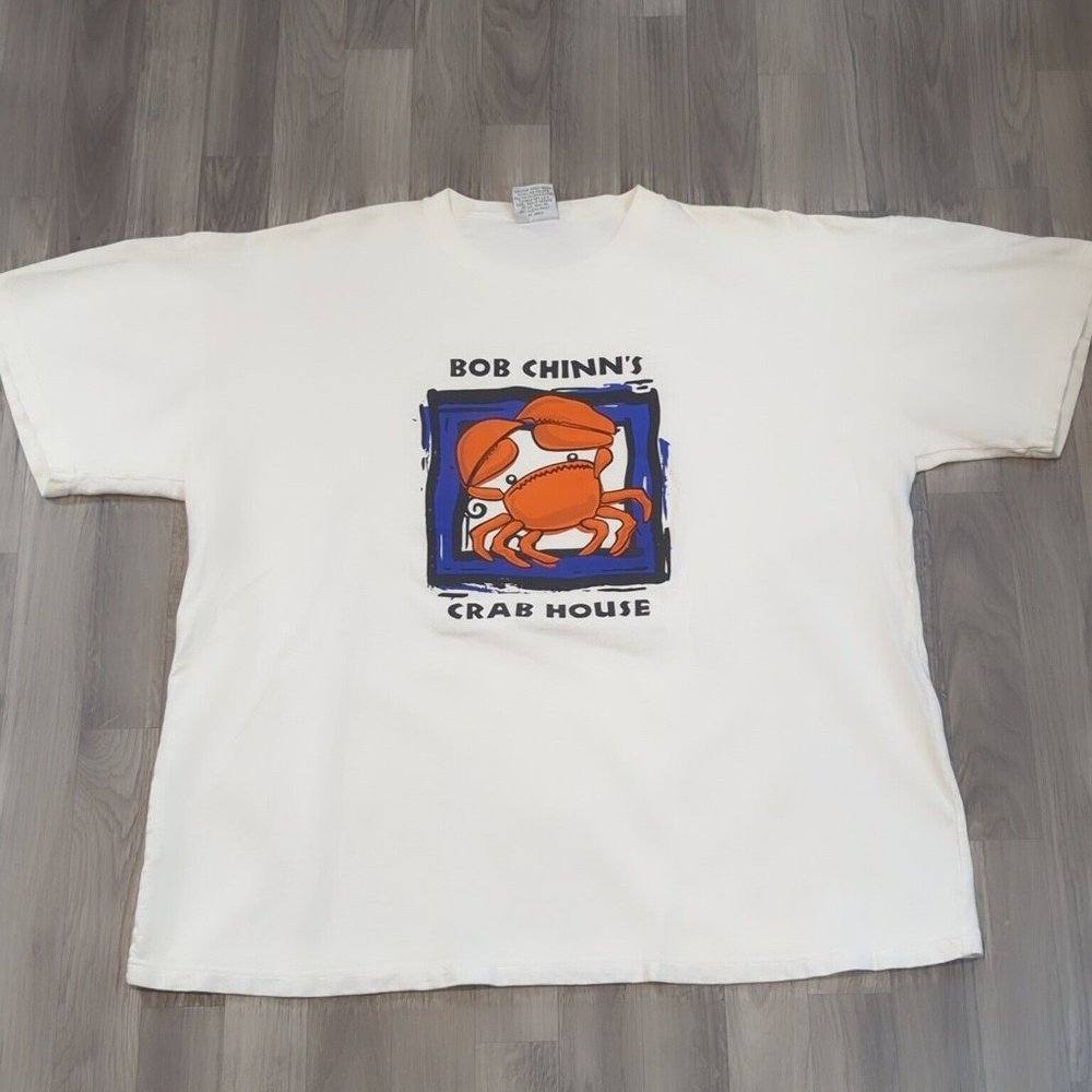 Vintage Bob Chinn's Crab House Men's Beige Waffle Knit T-Shirt Size XXL